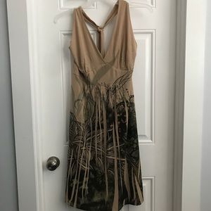 Tan and green slinky halter dress
